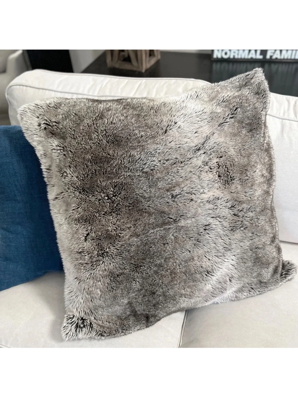 1 Pottery Barn Faux FUR warm gray brown OMBRÉ pillow COVER EURO 26 x 26